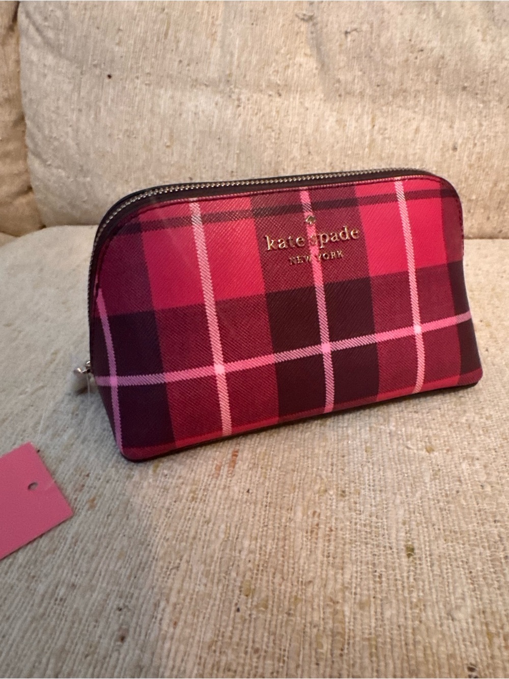 kate spade Pink Plaid Zip Cosmetic Case